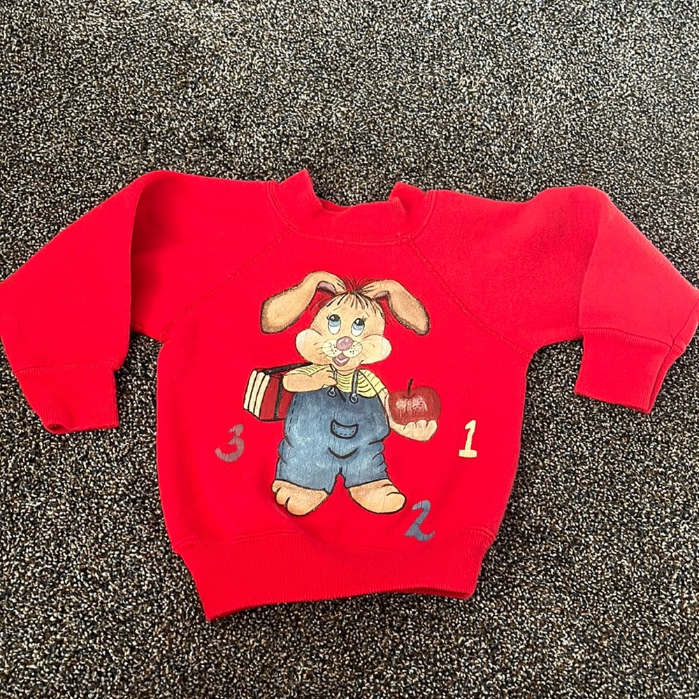 Vintage 3T toddler Hanes hand painted bunny rabbit crew neck sweater unisex fall